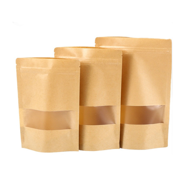 Eco-friendly Recyclable Kraft food Paper Stand up nut Packaging Bag Zipper Lock Pouch with Window