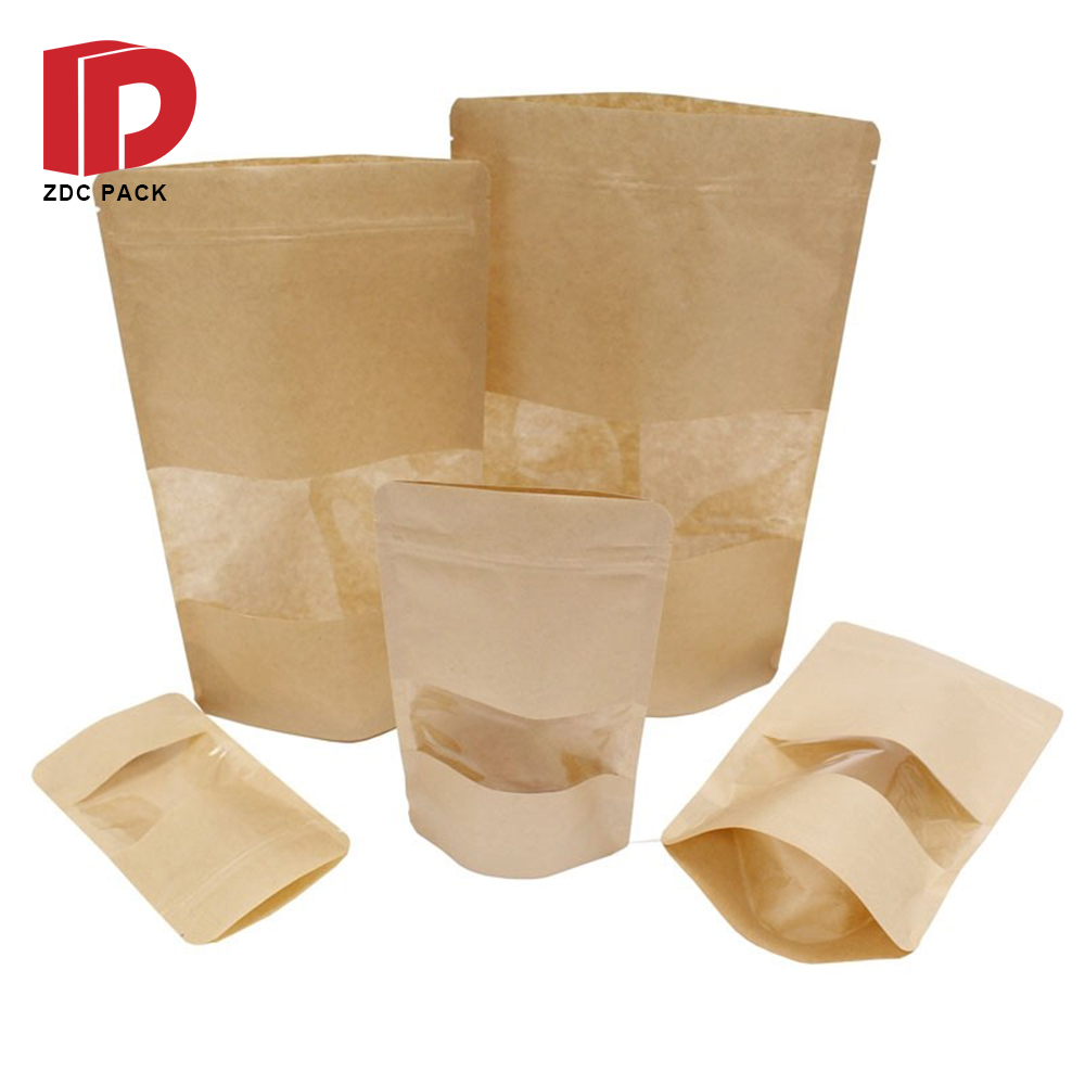 Heat sealed flat bottom paper Kraft bags for food