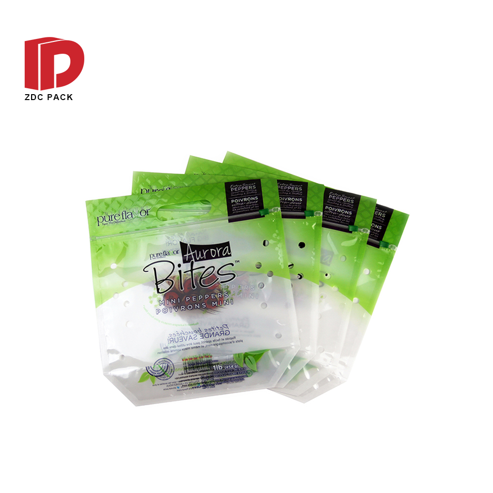 Vent plastic bag with handle and zipper Packaging Bags Plastic Clear Poly Bags Fruits and Vegetables Vent Bag